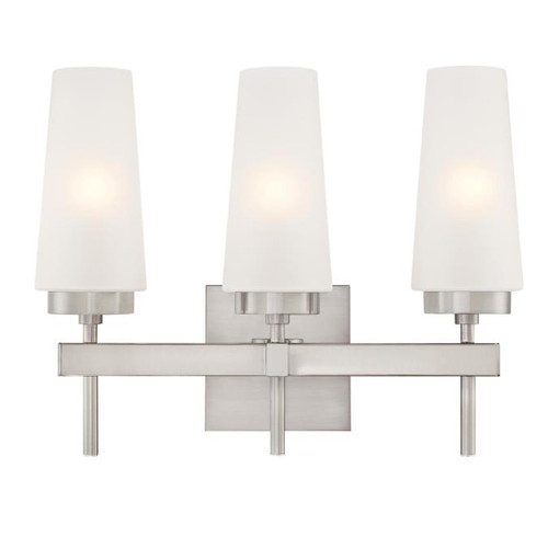 Westinghouse 6353200 Chaddsford Three-Light Indoor Wall Fixture
Brushed Nickel Finish with Frosted Glass