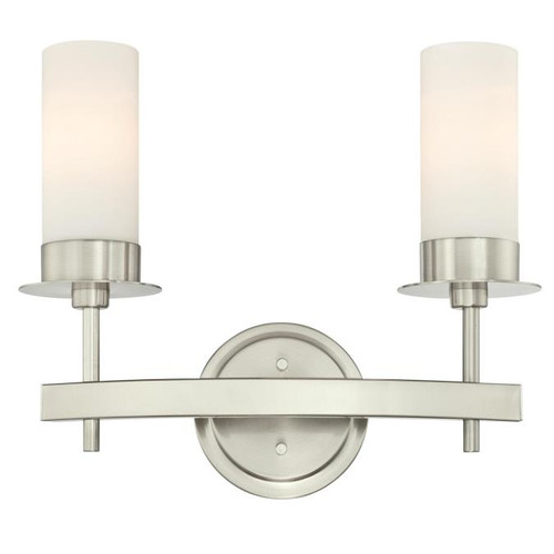 Westinghouse 6327200 Roswell Two-Light Indoor Wall Fixture
Brushed Nickel Finish with Frosted Opal Glass