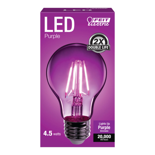 Feit Electric A19/TP/LED LED Transparent Purple Color, A-Shape, Filament Bulb