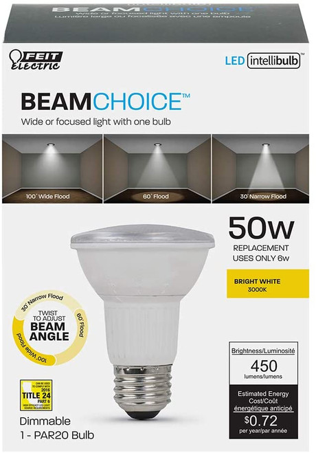 Feit Electric PAR20/ADJ/930CA LED PAR20 Adjust Beam, Dimmable, 450 Lumens, 50W Eq., 3000K, CEC Compliant