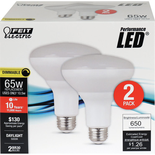 Feit Electric BR30DM/850/10KLED/2 BR30 65 Watt Equiv., 10 Year 11K, Dimmable LED, 5000K,  2 Pk