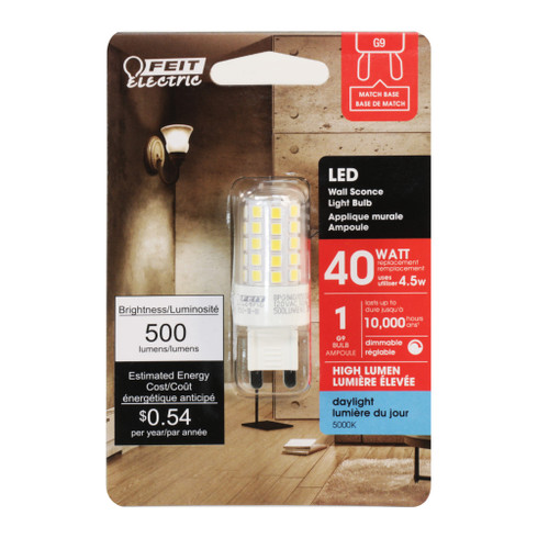 Feit Electric BPGM60W950CAFIL/2/RP LED Dimmable G161/2 Globe, Filament, White, 500 Lumens, 60W Eq., E26, 5000K, 2Pk, CEC Compliant