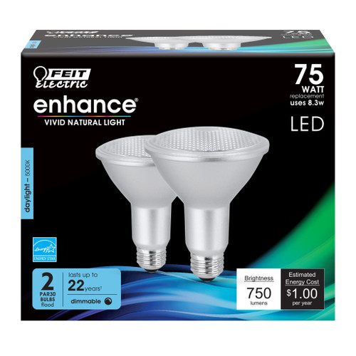 Feit Electric PAR30LDM/950CA/2 LED Dimmable PAR30L, 750 Lumens, 75W Eq., 5000K, 2Pk, CEC Compliant