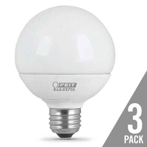 Feit Electric G2560/10KLED/3 G25 Globe, 60 Watt Equiv., 10 Year 11K, Frost, Non-Dimmable LED, 3000K, 3 Pk