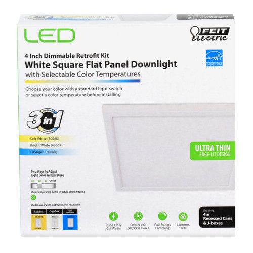 Feit Electric 74204/CA LED 5" Square Flat Panel, Edge-Lit, Color Selectable 3 in 1, 3000K/4000K/5000K, Energy Star