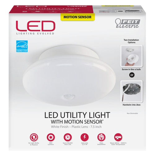 Feit Electric 73817 LED 7.5" Flush Mount Mushroom Utility Dome Light, w/ PIR Motion Sensor, 3000K
