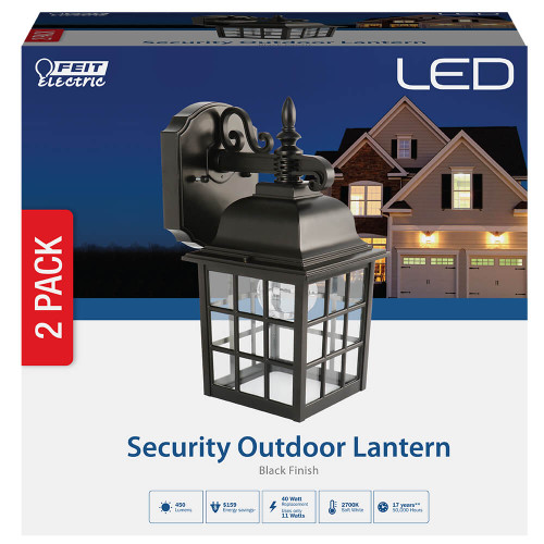 Feit Electric 73897 6" LED Outdoor Lantern, 11W, 450 Lumens, Black Finsh, 2700K, 50,000 Hours, 2pk