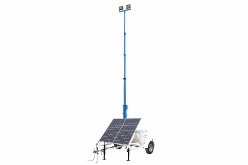 Larson Electronics 30' Solar Light Tower - 7.5' Trailer - (2)  LED Lamps w/ Sensor, (1) PTZ Camera - Backup Gas Generator - Access Point