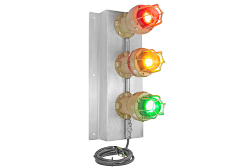Larson Electronics Explosion Proof Traffic Light - Class 1 & Class 2 Signal Stack Light - Red, Yellow, Green Stop & Go  - Stainless Steel Mounting Plate/Hardware