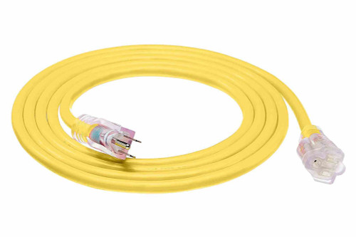 Larson Electronics 25' 12/3 SJTW Extension Power Cord - 125V - 15A Rated, Molded Plug - Yellow/Outdoor