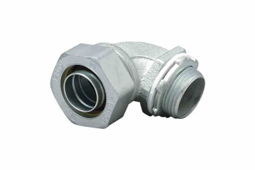 Larson Electronics Liquid Tight Connector - 90 Degrees, Non-insulated - Steel - (2) 1-1/2" NPT Hubs