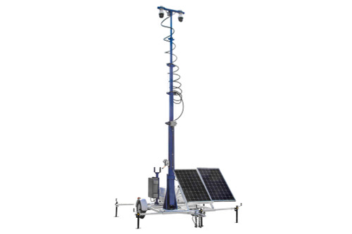 Larson Electronics 45' Portable Solar Security Tower - 7.5' Trailer - (2) IP Cameras, 2TB NVR, Router/4G Hotspot - Backup Genset