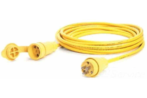 Larson Electronics 50' 12/3 SOOW 15A Weatherproof Extension Power Cord - 5-15 - 125V - Yellow Color - Outdoor Rated
