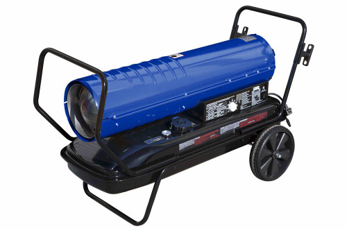 Larson Electronics Cart Mounted Forced Air Heater - 120V - Kerosene/Diesel - 670 CFM, 215000 BTUs - 13 Gal Tank - Blue