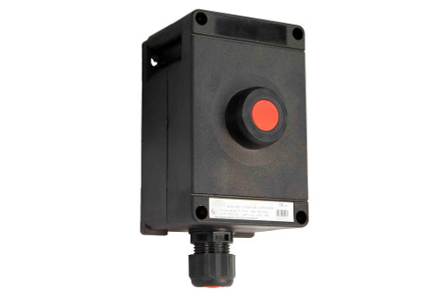 Larson Electronics Explosion Proof Push Button, Red, Momentary,  ATEX/IECEx, M20 Hub, (2) N/O Contacts
