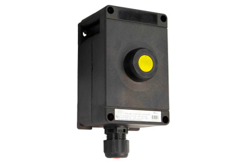 Larson Electronics Explosion Proof Push Button, Yellow, Maintained,  ATEX/IECEx, M20 Hub, (2) N/O & (2) N/C Contacts