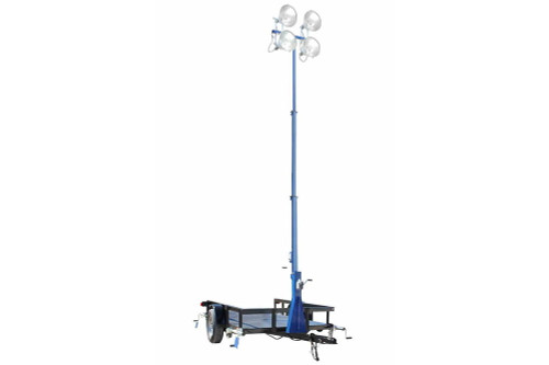 Larson Electronics 4000W 3-Stage Light Mast on 6' Single Axle Trailer - (4) 1000W Metal Halides - Extends up to 30'