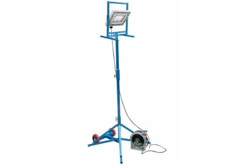 Larson Electronics 150 Watt Base Stand Work Area LED Light Tower - Quadpod Mount - 12' Height - 50' Cord Reel