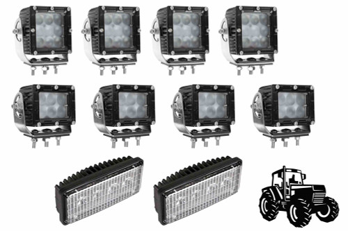 Larson Electronics LED Light Package for John Deere 7410 Tractor - (4) LEDEQ-3X2-CPR, (4) LEDEQ-3X3-CPR & (2) IL-LED-DLR-5X2