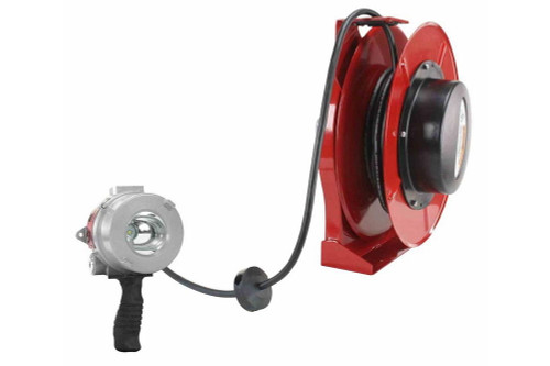 Larson Electronics 12W Explosion Proof Handheld LED Light w/ Cord Reel - 120-277V Stepped Down to 12V - 50' 12/3 Cord