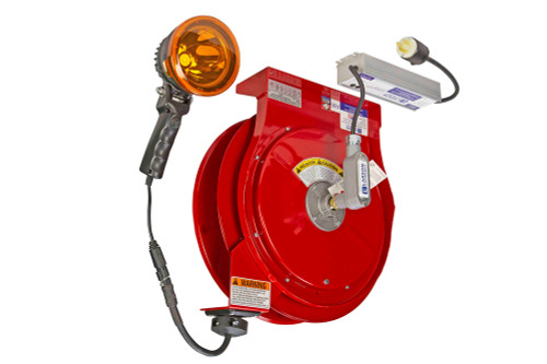 Larson Electronics 25W Handheld LED Spotlight w/ 50' 12/3 SOOW Cord Reel & Inline Transformer - 100-277VAC to 24VDC