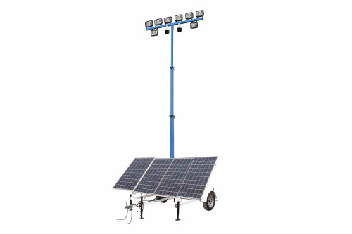 Larson Electronics 1.06 kW Solar Light Tower - 20' Mast, 7.5' Trailer - (8) LED Lamps, (2) Cameras, (4) Batteries - 4G