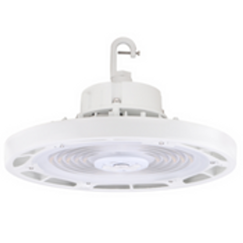 Halco Lighting Technologies HRHB-240-CS-U-WH-C15 30296 Hoverbay Round Highbay 240W CCT Selectable Universal Voltage 120 277 VAC White Housing 15Ft Whip No Plug