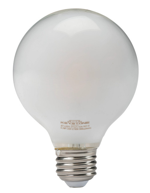 Keystone KT-LED5.5FG25-E26-930-F Globe Filament Bulb, 60W Equivalent, G25 Shape, E26 Medium Base, 3000K, 90 CRI, Frosted | Keystone Technologies | Keystone Technologies at lightingandsupplies.com Keystone KT-LED5.5FG25-E26-930-F Globe Filament Bulb, 60W Equivalent, G25 Shape, E26 Medium Base, 3000K, 90 CRI, Frosted | Keystone Technologies | Keystone Technologies at lightingandsupplies.com