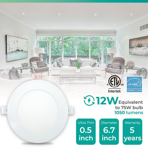 IB-002-5-12W-WH Infibrite IB-002-5-12W-WH 6 Inch 5000K Daylight 12W 1050LM Ultra-Thin Integrated LED Light Kit, Flush Mount, Dimmable, Wet Rated