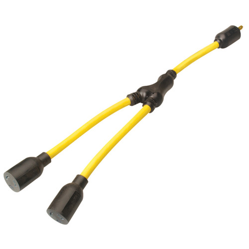 Southwire 90228802 90228802 0 Twist Y Adapter with 3 Locking Nema L5-20R Receptacles, 125 Vac, 20 A, 1-to-2 Splitter Yellow