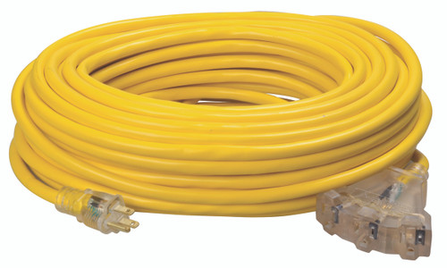 Southwire 4189SW8802 12/3 Heavy-Duty 15-Amp SJTW General Purpose 3-Outlet Extension Cord with Lighted End, 100