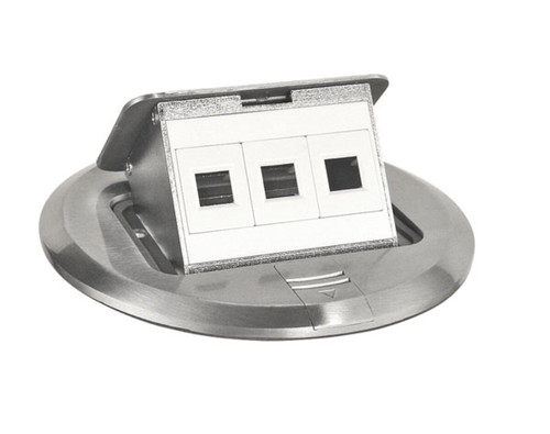 Southwire FBCVSS-3D-KIT Round Pop Up Floor Box Kit, Three Data Ports - Stainless Steel