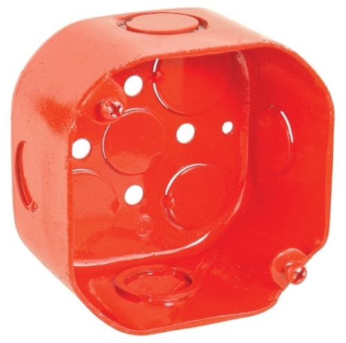 Southwire 54171-RED 4" Octagon Life Safety Box, 2-1/8" Deep - Drawn, W/Conduit KO's And Fixture Ears 3-1/2" O.C.