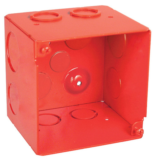 Southwire 52181-RED 4" Square Life Safety Box, 3-1/2" Deep - Welded, W/Conduit KO's