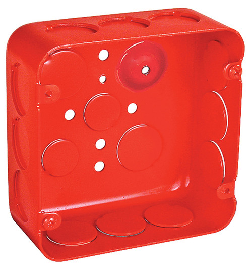 Southwire 72171-1RED 4-11/16" Square Life Safety Box, 2-1/8" Deep - Drawn, W/Conduit KO's