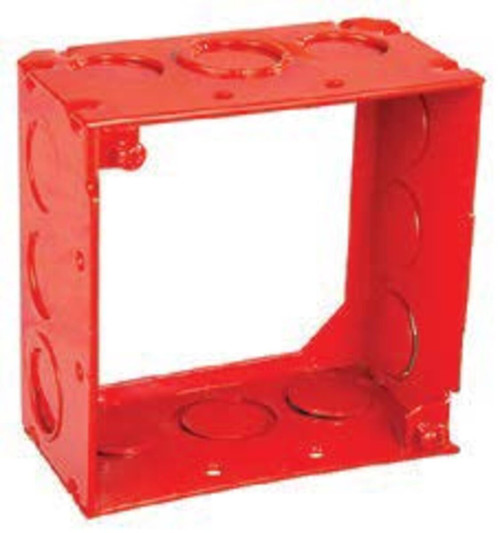 Southwire 53171-RED 4" Square Life Safety Extension Ring, 2-1/8" Deep - Welded, W/Conduit KO's