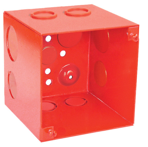 Southwire 52191-RED 4" Square Life Safety Box, 4" Deep - Welded, W/Conduit KO's