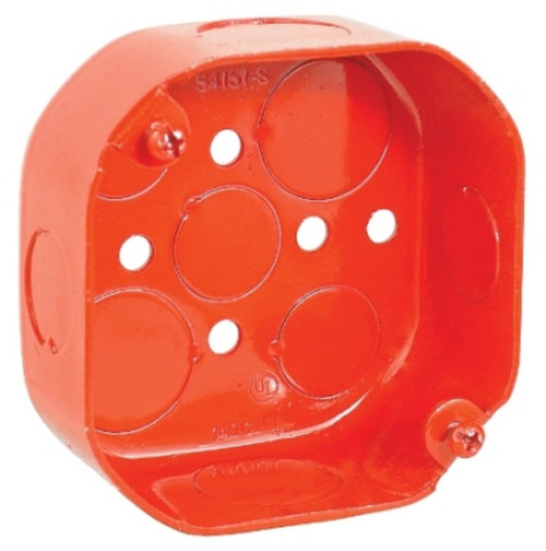 Southwire 54151-RED 4" Octagon Life Safety Box, 1-1/2" Deep - Drawn, W/Conduit KO's And Fixture Ears 3-1/2" O.C.