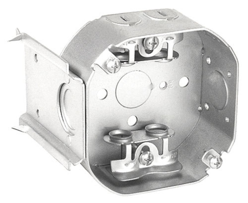 Southwire 54151-JBX 4" Octagon Bracketed Box, 1-1/2" Deep - Drawn, W/Mc/Bx Clamps And Fixture Ears 3-1/2" O.C.