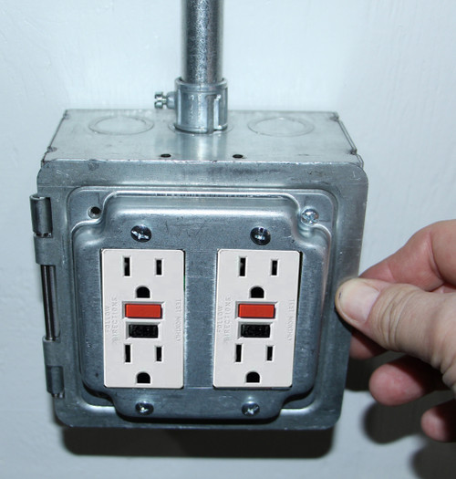 Southwire HP1950 5" Square Hinged Box Assembly, 3" Deep - Welded, W/Conduit KO's, (2) GFCI Industrial Cover