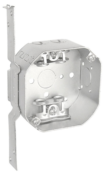 Southwire 54151-FBX 4" Octagon Bracketed Box, 1-1/2" Deep - Drawn, W/Mc/Bx Clamps And Fixture Ears 3-1/2" O.C.