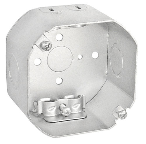 Southwire 54171-R 4" Octagon Box, 2-1/8" Deep - Drawn, W/Romex Clamps And Fixture Ears 3-1/2" O.C.