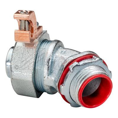 Topaz Lighting 233CSGR 45¡ Liquidtight Connector with Copper Grounding Lug 1"