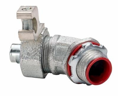 Topaz Lighting 235SGR 1-1/2" 45¡ Liquidtight Connector with Grounding Lug