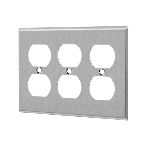 Enerlites 7723 Commercial 3-Gang Duplex Receptacle Metal Plate Stainless Steel