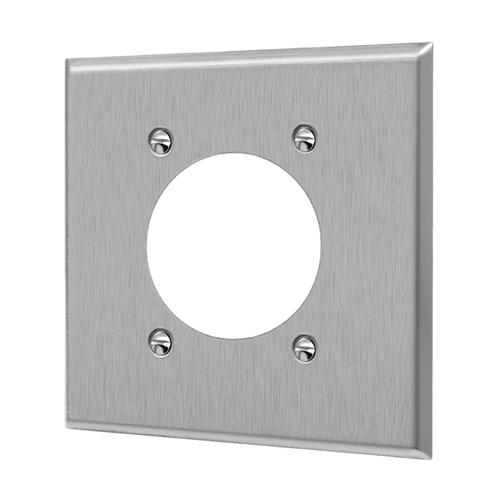 Enerlites 7792 Commercial 2-Gang Power Outlet Metal Plate 2.125" Dia. Holes Midway Stainless Steel