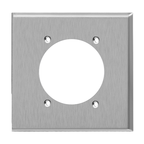 Enerlites 7992 Commercial 2-Gang Power Outlet Plate 2.456" Dia. Holes Stainless Steel