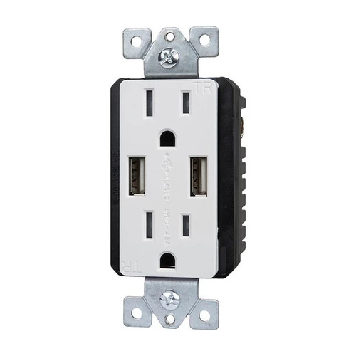 61501-TR2USB-S-W - Dual Type A Usb Duplex Receptacle 4.0A 15A Wh - Enerlites