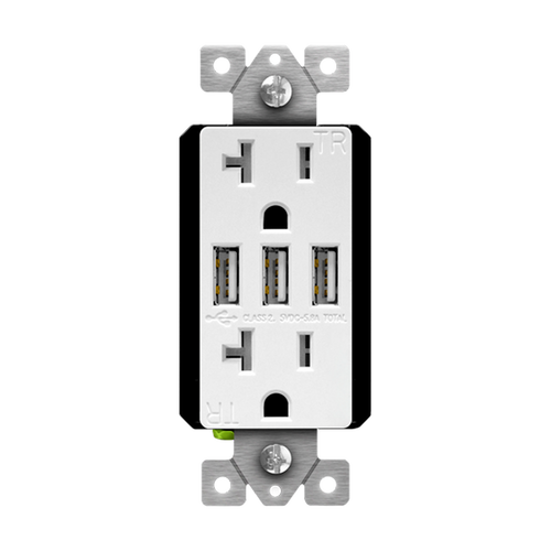 Enerlites 62001-TR3USB-CC-W Three Type A Usb Duplex Receptacle 5.8A 20A Wh(La/Bk Face Covers Included)