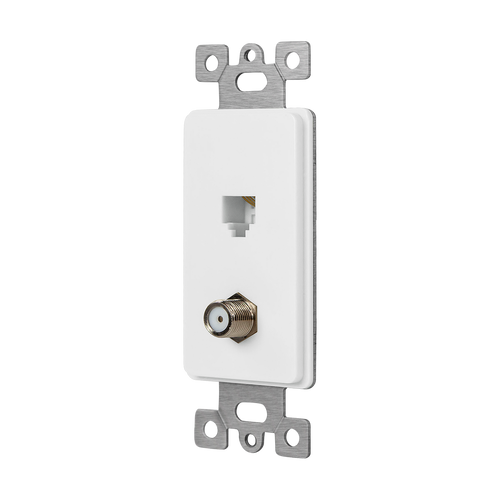 Enerlites 6507-W Molded-In Voice & Audio/Video Combination Wall Jacksone  Rj11 Jack 4-P 4-C & One F-Type Connector Wall Jack F To F Wh